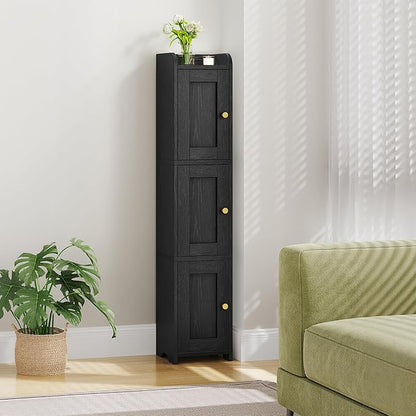 Slim Bathroom Storage Cabinet, Narrow Cabinet with 3 Doors, Small Bathroom Organizers and Storage, Laundry Room Organization for Small Space, Kitchen, Living Room, Black 022304X