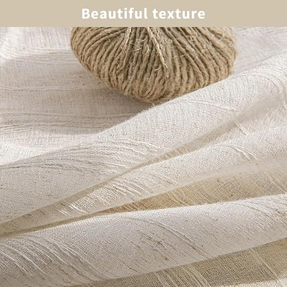 Linen Shower Curtain Cream, Sheer Fabric Boho Farmhouse Shower Curtains for Bathroom Cotton Natural Cloth Liner Set 72" W x 72" L