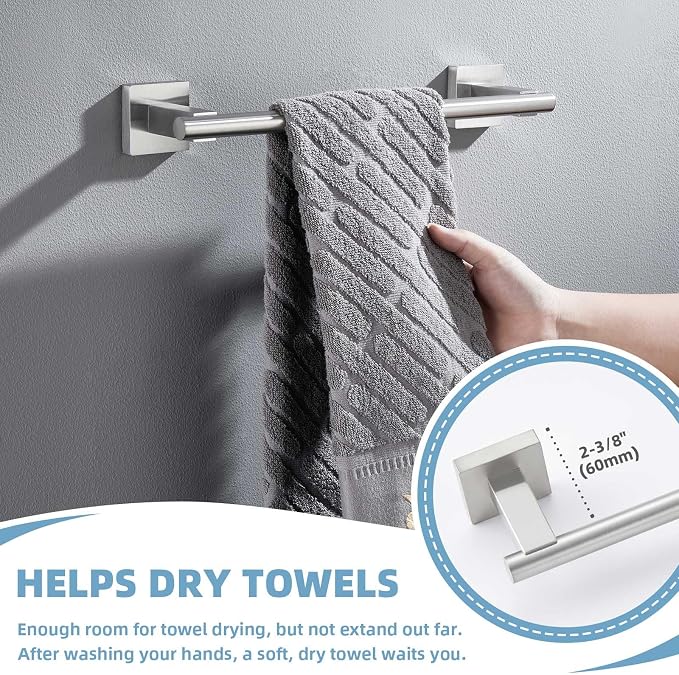 Suyar Bathroom Hardware Set Brushed Nickel, Bathroom Accessories 4 Pieces | Include Robe Hook, Toilet Paper Holder, Hand Towel Holder, Towel Bar, SUS304 Stainless Steel, Wall Mounted