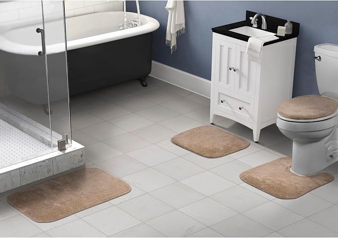 Garland Rug Traditional 4 Piece Nylon Washable Bathroom Rug Set Taupe