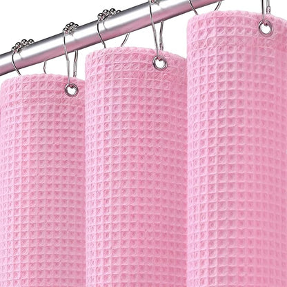 Waffle Weave Shower Curtain - Pink Cotton Fabric Texture Heavyweight Shower Curtains for Bathroom,Washable,72Wx72L