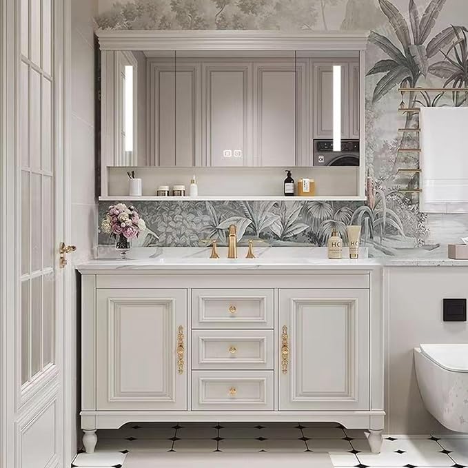 American Minimalist Bathroom Vanity with Sink Mirror 36-92IN, Premium Solid Wood Vanity with LED Lighting& Defogging