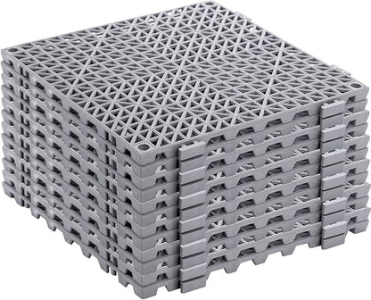 SOUJOY 12 Pieces Modular Interlocking Cushion, 11.6" x 11.6" Rubber Floor Tiles with Holes, Non-Slip Splicing Drainage Mat for Pool Shower Bathroom Kitchen Patio Balcony Yard Pet Area
