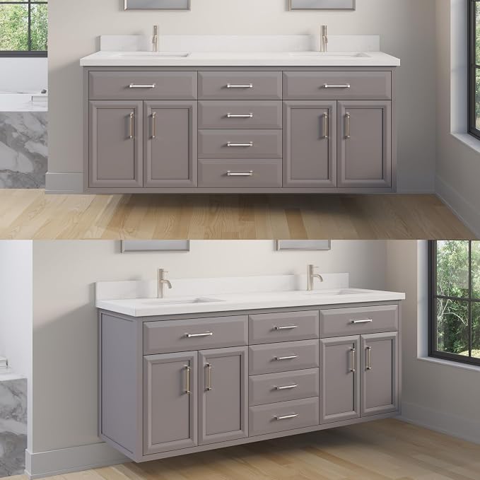 Capri III 72" Double Sink Bathroom Vanity With Stealth Organizer, Solid Wood Bathroom Cabinet with Engineered Stone Countertop & Backspalsh, Soft Closing Door & Drawer, Pre-Assembled, Mink