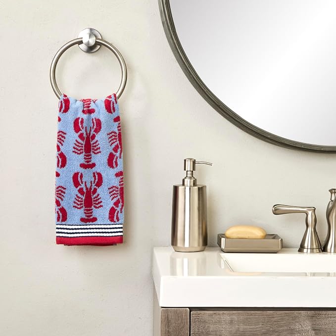 SKL Home Nautical Lobster Hand Towel Set-2pc, Reversible Jacquard, Navy | 100% Cotton. Plush & absorbent. For the bathroom, kitchen, bar or any sink space. Great for everyday & coastal/beach décor.