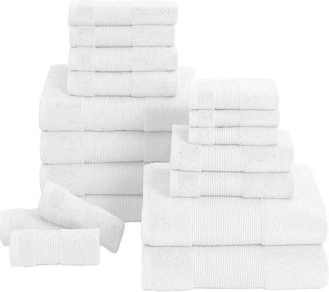 Modern Threads Air Cloud 18-Piece Towel Set - 100% Zero-Twist Cotton, 500 GSM, Quick Dry & Plush, White