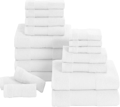 Modern Threads Air Cloud 18-Piece Towel Set - 100% Zero-Twist Cotton, 500 GSM, Quick Dry & Plush, White