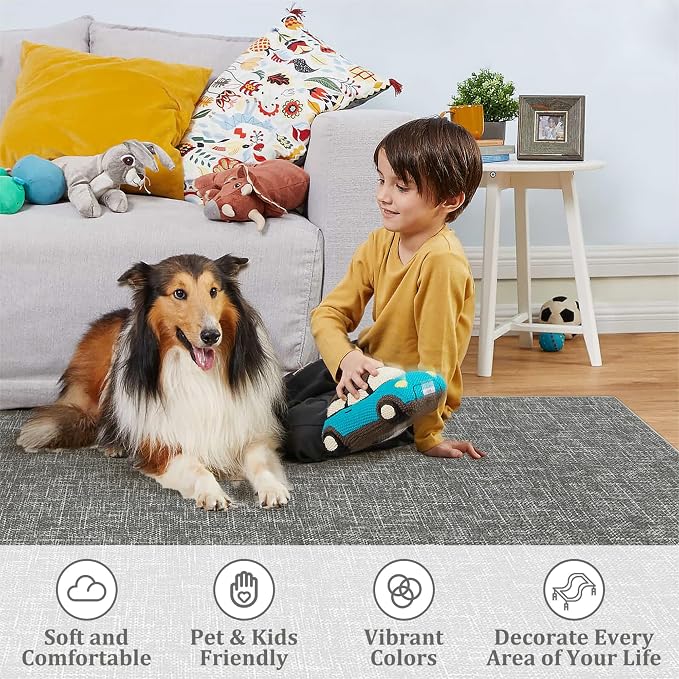 Garvee Indoor Rugs for Entryway 2x6 Solid Color Kitchen Runner Rug, Grey | Washable Modern Textured Non Slip Stain Resistant Non Shedding Low Pile Neutral Soft Rug for Bedroom Hallway Bathroom