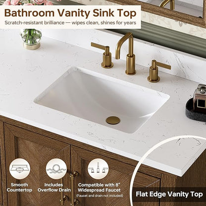 48 Inch Walnut Bathroom Vanity with Sink, Freestanding Transitional Vanities, Soft Close Parquet Doors & Dovetail Drawers, Fully Assembled Solid Wood Vanity for Bathroom Renovation