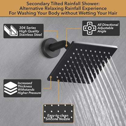 VANFOXLE Shower Faucet Set Matte Black Shower System,Push Button Diverter Shower Faucet with 2 in 1 Handheld, Wall Mount Increased Thickness 10 Inch Shower Head with 6 Inch Shower Head