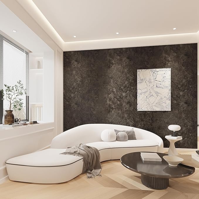 3yecao 31"×1181" Big Roll Large Size Wide Thick Dark Brown Tan Grey Concrete Wallpaper Peel and Stick Waterproof Taupe Charcoal Gray Concrete Cement Contact Paper Vinyl Tile Sticker for Bedroom Walls