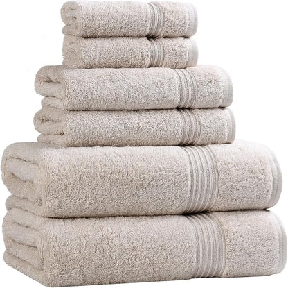 Superior Egyptian Cotton 6-Piece Towel Set, Assorted Towels for Home Bathroom, Master, Guest Bath, Decor Essentials, Includes 2 Bath, 2 Hand, 2 Face Towels/Washcloths, Quick Dry, Absorbent, Stone