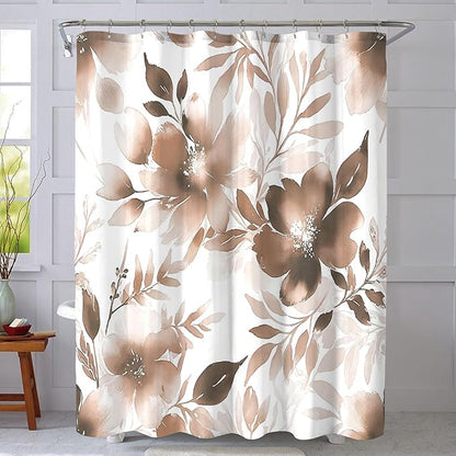 Floral Shower Curtain, Brown Watercolor Flower Shower Curtains for Bathroom, Modern Minimalist Waterproof Fabric Bath Decoration 72x72 Inch