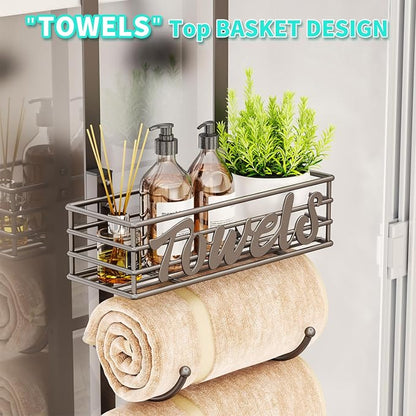 HapiRm Towel Racks for Bathroom Storage - 6 Tier Over The Door & Wall Mount Rolled Towel Storage Organizer Holder with Metal Shelf Basket for Small Bathroom, Camper, Rv - Patented
