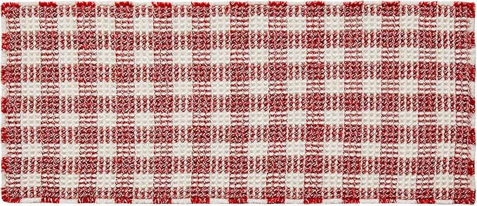 TYUU Long Christmas Bath Mat, Cute Waffle Runner Rug, 60x24 Red & White | Super Absorbent Quick Dry Bath Rug, Non-Slip Backing, Soft Waffle Washable Farmhouse Bathroom Mats, Tub, Shower & Home Decor