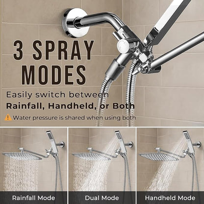 G-Promise All Metal 16" Rain Shower Head with Handheld for Bathroom Upgrade | All Metal, Built to Last, Easy Install, Adjustable Height & Angle for All Heights, Extra Long Hose, Modern Upgrade