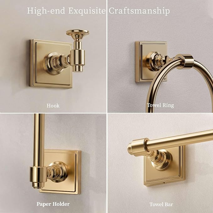 Champagne Bronze Bathroom Accessories Set, 5 Piece Bathroom Towel Holder Set, SUS304 Stainless Steel 24" Towel Bar, Towel Rack Set for Bathroom, Bathroom Hardware Set Wall Mounted