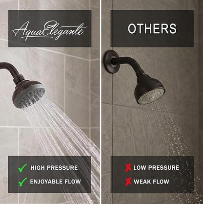 Aqua Elegante Pressure Boosting Shower Head - 1.8 GPM - Oil-Rubbed Bronze | 3 Inch Wall Mount, Water Saving Showerhead, Best For Low Flow Showers With Anti-Clog Nozzles & Adjustable Brass Fitting