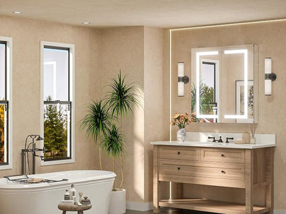 30 x 32 Lighted Medicine Cabinet Mirror for Bathroom with LED Lights, 2 Door Tempered Glass Recessed or Surface Mount Mirrored Cabinet, Outlets & USB, 3-Color Dimming, Defog, Adjustable Shelf