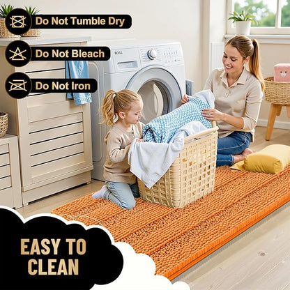 OLANLY Thick Bathroom Runner Rugs 44x24, Soft Chenille Bath Rugs, Orange | Absorbent Striped, Rubber Backing, Machine Wash, Long Bath Mats for Bathroom Floor, Tub and Shower, Home Decor Accessories