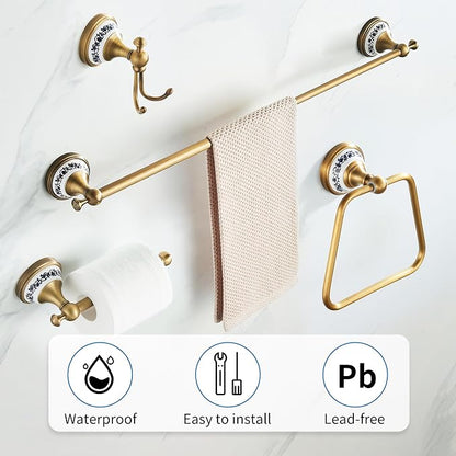 Antique Bronze Bathroom Hardware Set,Adjustable Towel Rack, Toilet Roll Paper Holder,Hand Towel Holder,Hook, Bathroom Accessories Set Wall Mounted,Porcelain Design