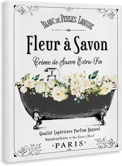 French Flower Bathtub Floral, 24 x 30 Inch Canvas Wall Art | Stupell Industries · By Lettered and Lined · Ready to hang · Bathroom to bedroom decor · Made in USA