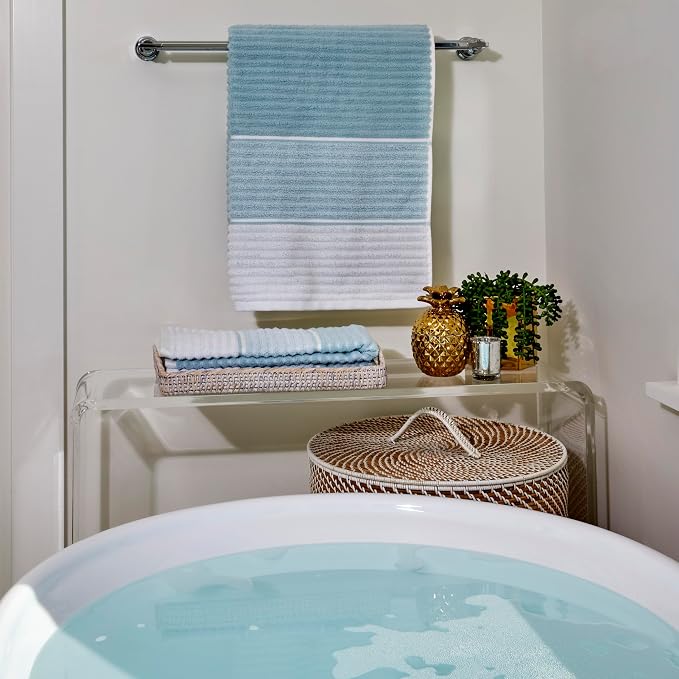 SKL Home Planet Ombre Bath Towel Set-4pc, 100% Turkish Cotton, Aqua | 2 Bath towels, 2 hand towels. 600 GSM weight. Spa-level quality. Soft & absorbent textured jacquard.