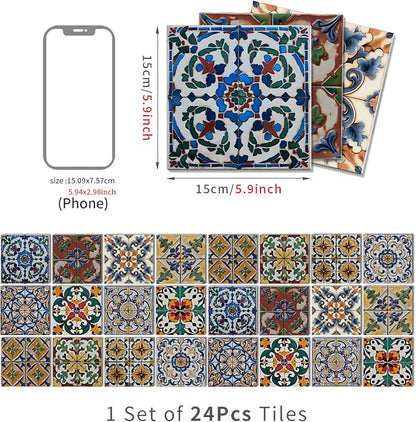 24Pcs Back Splash Peel-Stick,Waterproof 6x6 Tiles Decal | 1.6mm-Thick FOAM+PE Tile Stickers,Stick on Tiles for Kitchen Wall,Bathroom,Cabinets