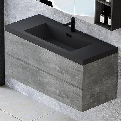 48 Inch Floating Bathroom Vanity with Sink Combo, Pre-Assembled Wall Mounted Single Sink Vanity, Soft Closed 2 Drawers, Integrated Sink (Dark Birch)
