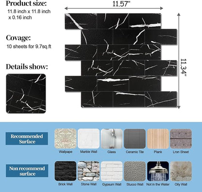 2026 New Upgrade Peel and Stick Backsplash Tile, Peel and Stick 11.34" X 11.57" Wall Tile for Kitchen, Bathroom, Fireplace, Laundry (Black Rocks, 1 Pack)