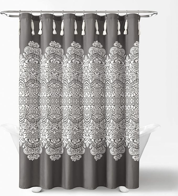 Lush Decor Boho Medallion Shower Curtain Single 72" W x 72" L Dark Gray - Boho Shower Curtains for Bathroom Decor - Gray Bathroom Curtain