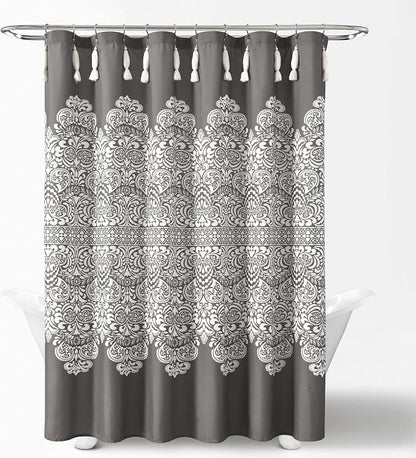 Lush Decor Boho Medallion Shower Curtain Single 72" W x 72" L Dark Gray - Boho Shower Curtains for Bathroom Decor - Gray Bathroom Curtain