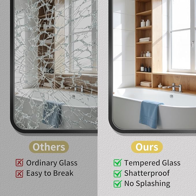 Bathroom Mirror 40"x40" Matte Black Rectangle Bathroom Wall Mirror for Over Sink, Modern Large Vanity Mirror, HD Tempered Glass, Anti-Rust Aluminum Alloy Frame, for Living Room, Bedroom, Entryway