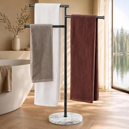 KES 40" Black Standing Towel Rack for Bathroom with Weighted Marble Base | Free Standing Pool Towel Rack Outdoor, 3 Swivel Bars, Premium 18/8 Stainless Steel, BTH219-BK