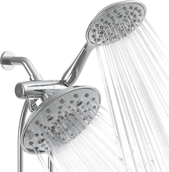 SparkPod Dual Shower Head - 8'' High Pressure 55-Mode Rain Shower Heads with Handheld Spray Combo - Rainfall, Handheld & Dual Mode - Easy Install 3-Way Showerhead with Hose & Holder (Polished Chrome)
