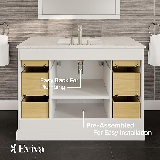 Eviva Epic 48 in. SS White Bathroom Vanity with White Carrara Quartz Countertop