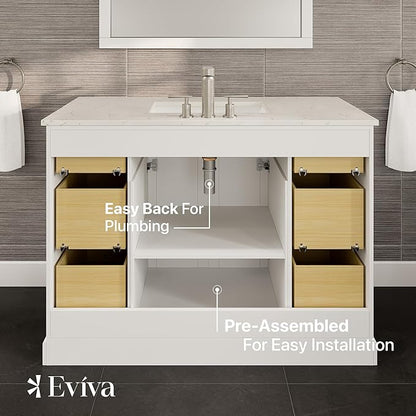 Eviva Epic 48 in. SS White Bathroom Vanity with White Carrara Quartz Countertop