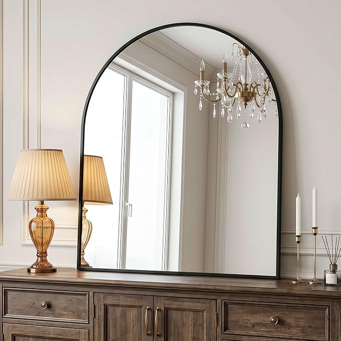 AMOISE Arched Bathroom Mirror for wall, 32"x30" Vanity Mirror, Black | Metal Frame, HD Glass, Over Sink Mirror for Bathroom, Entryway, Living Room & Bedroom