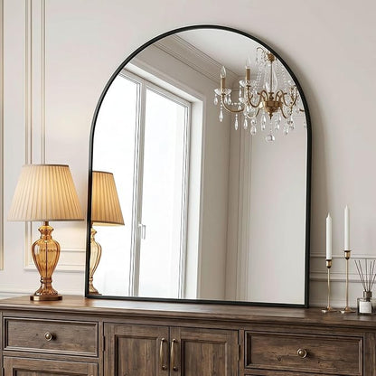 AMOISE Arched Bathroom Mirror for wall, 32"x30" Vanity Mirror, Black | Metal Frame, HD Glass, Over Sink Mirror for Bathroom, Entryway, Living Room & Bedroom
