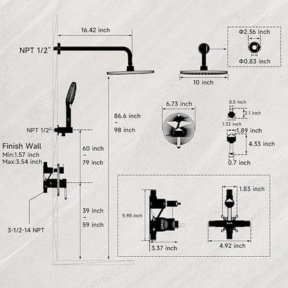 Bathroom Shower Faucet Set Wall Mounted Rainfall Shower System 10 Inches High Pressure Shower Head and Multifunctional Shower Handheld, Included Rough-in Valve and Trim Kit Polished Chrome