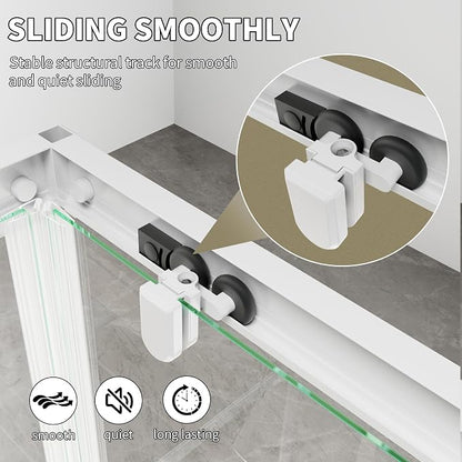 36x36x71 White Shower Enclosure, 1/4"(6mm) SGCC Clear Grid Tempered Glass | Double Sliding Corner Shower Door, Stainless Steel Handle&Tracks, Easy to Assemble, Base No Included