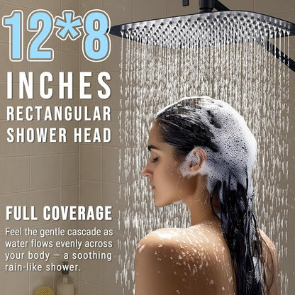 G-Promise All Metal 12" Rain Shower Head with Handheld for Bathroom Upgrade | All Metal, Built to Last, Easy Install, Adjustable Height & Angle for All Heights, Extra Long Hose, Modern Upgrade