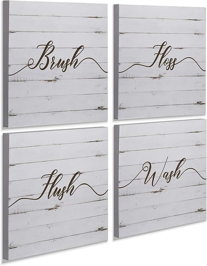 Renditions Gallery Rustic Bathroom Sign Set of 4 Gallery Wrapped Canvas Wall Art, 12x12, Rusti Set