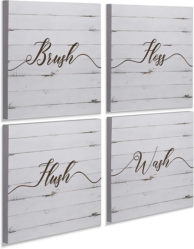 Renditions Gallery Rustic Bathroom Sign Set of 4 Gallery Wrapped Canvas Wall Art, 16x16, Rusti Set