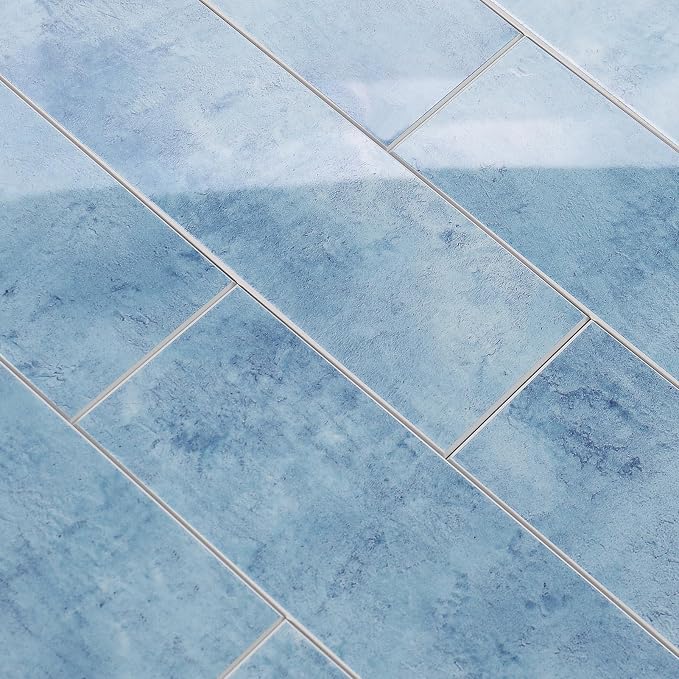 Tilingview 30 PCS Peel and Stick Backsplash Tile for Kitchen/Bathroom/Living Room, 3"x 9" Self-Adhesive Subway Tile for Backsplash, Imitation Glazed Tiles/Handmade Tiles (Glossy Sky Blue)