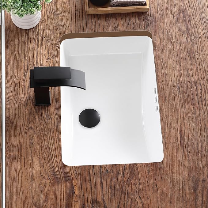 18 Inch Undermount Bathroom Sink White Ceramic Rectangular Under Counter Bathroom Sink for Cabinet Porcelain Vanity Sinks,Overflow Type (18.4"x13.0")