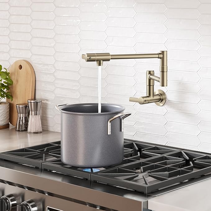 KRAUS Oletto Pot Filler Faucet with Retractable Arm, Wall Mount Kitchen Faucet, Pot Filler for Stove in Spot-Free Brushed Brass, KPF-5001SFACB