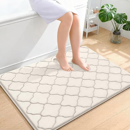 OLANLY Memory Foam Bath Mat Rug 40x32, Ultra Soft and Absorbent Bathroom Rugs, Non-Slip, Comfortable, Machine Washable Bath Carpet for Bathroom Floor, Tub, Shower and Home Decor Accessories, Ivory