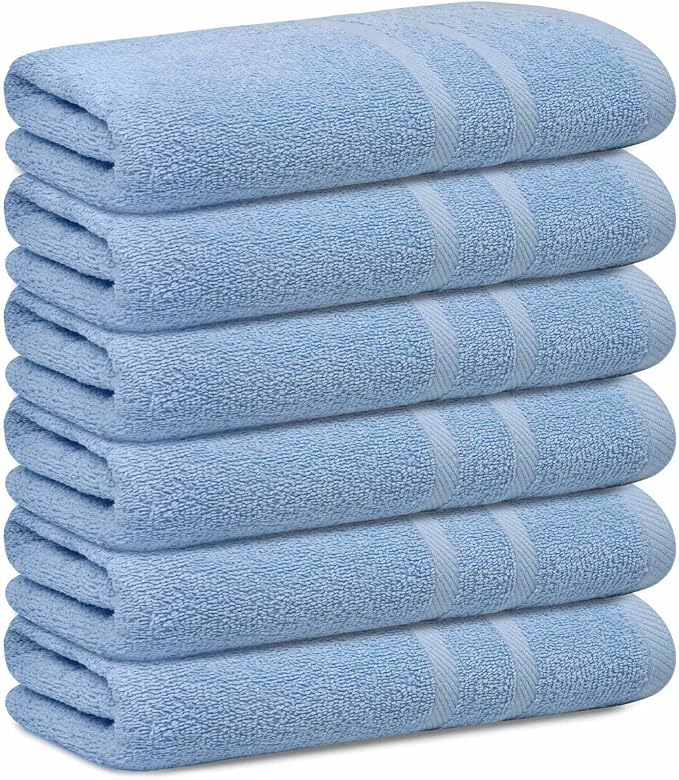 Looperry 6 Pack Small Bath Towel Set - 100% Cotton 23x46 Shower Towels in 450 GSM. Lightweight & Absorbent Quick Dry Gym Towel for Showering, Pet Drying, Spas & Salons. Terry Ringspun Towels (Aqua)