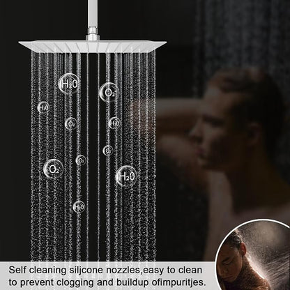 Chrome Shower System Set with 2 Rain Shower Head(12+8 inch), Handheld Shower, with Digital Temperature Display Function